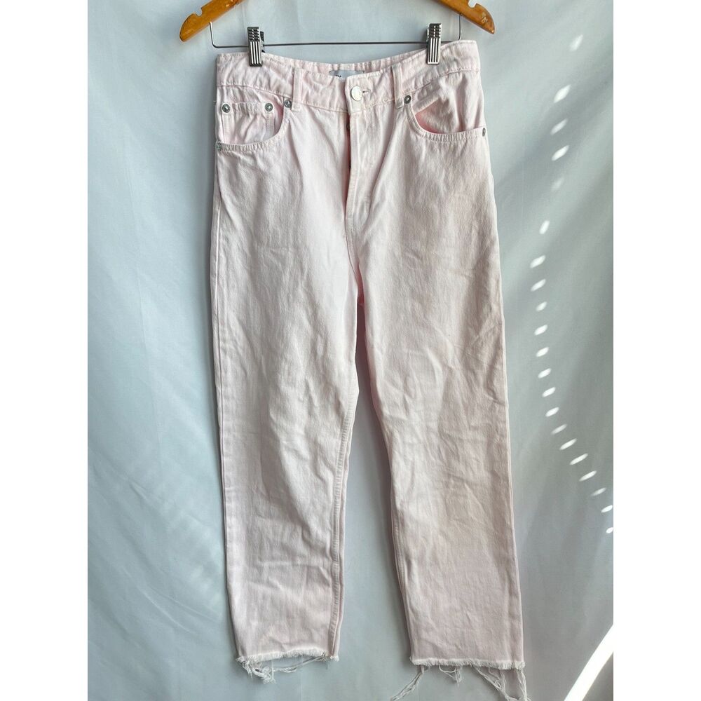 ZARA High Waisted Pink Vintage Mom Jeans Rigid Denim Button Fly Size 8 Barbie